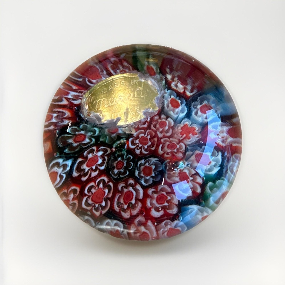 Vintage Murano Millefiori Paperweight Art Glass Multicolored Canes Italian